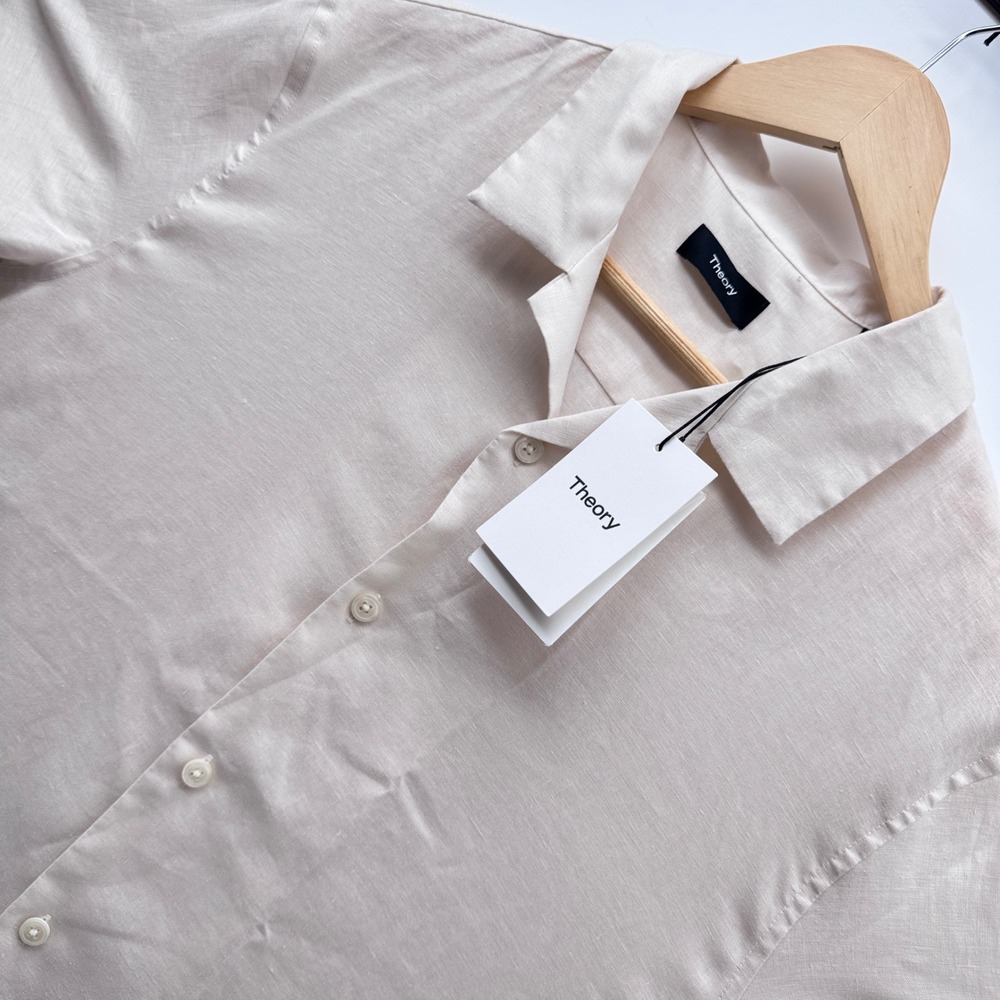 Theory Daze Precise Linen 2 Shirt Mens L Ivory NEW